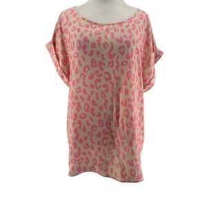 APT. 9 Women's Tan Pink Animal Print‎ Short Sleeve Blouse Size Large